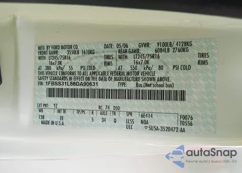 2006 Ford E-350 Super Duty Xl/Xlt z USA, uszkodzony, nr VIN 1FBSS31L66DA90631